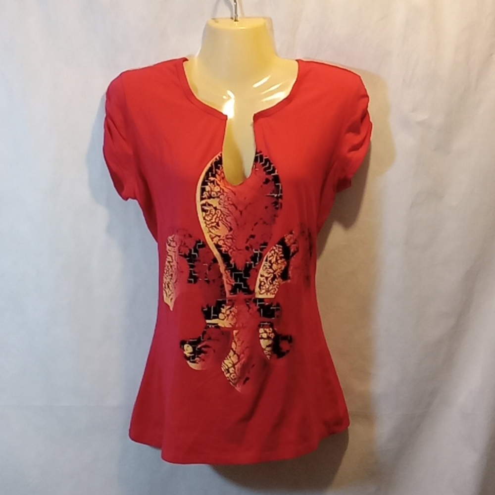Anisette Red Flocked Fleur-de-lis Top